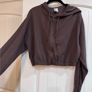 all in motion Cropped Waffle Hoodie in Mauve-Brown
